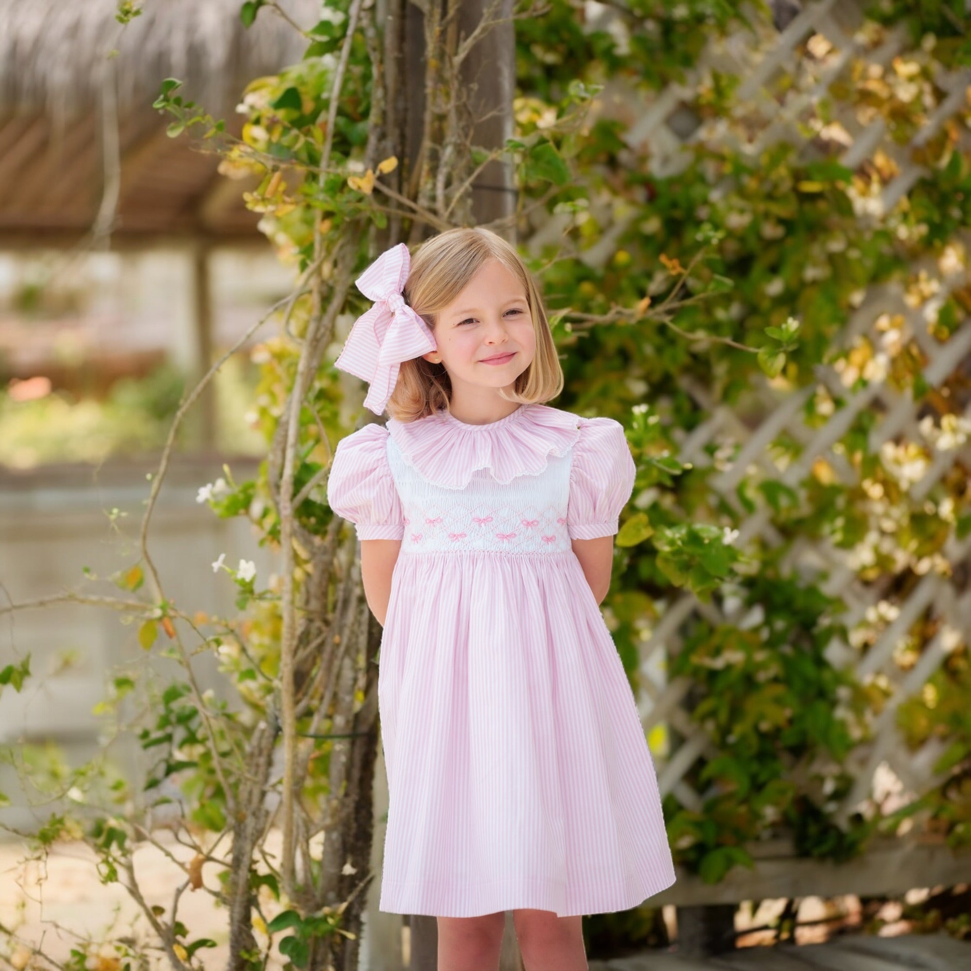 Rosé Stripes Smocked Dress