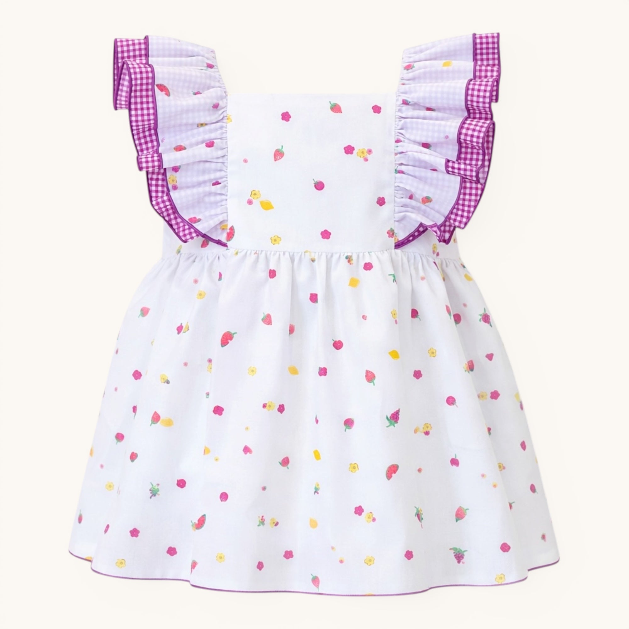 Purple Gingham Fruit Dress & Bloomers