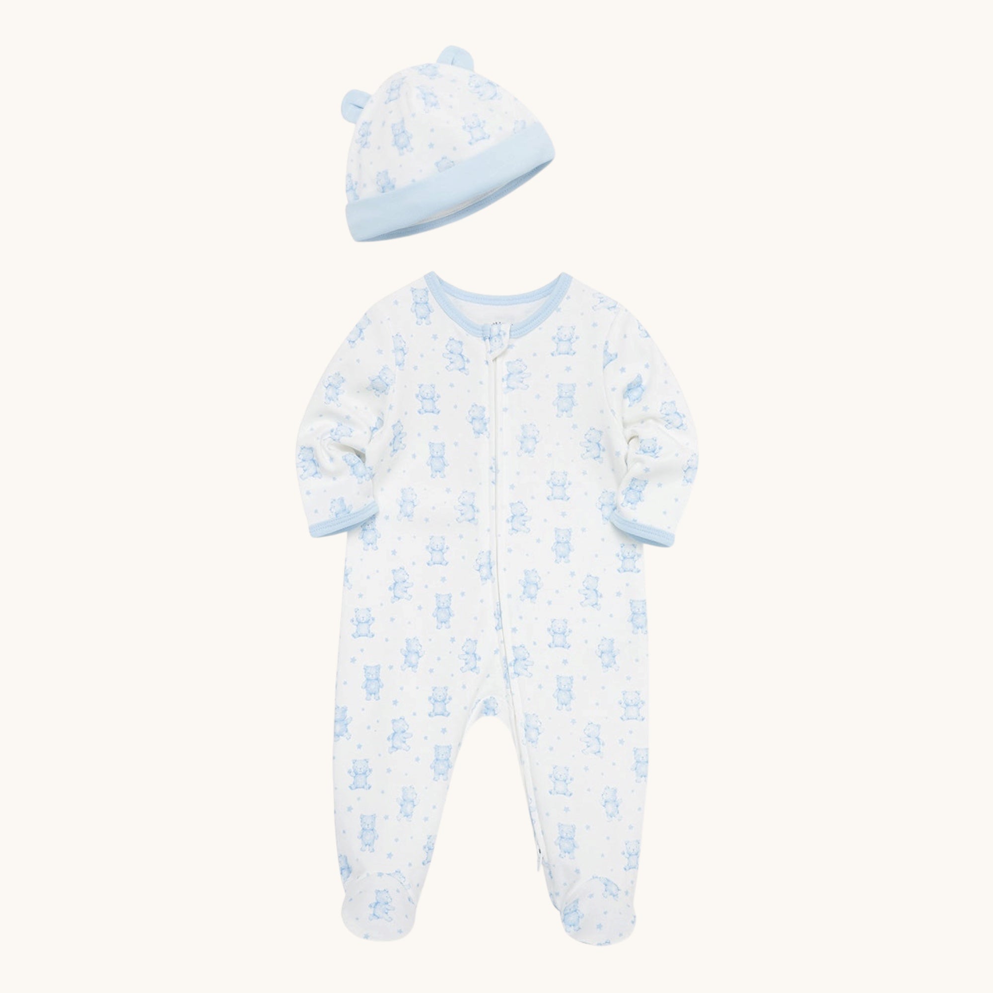 Happy Bear 2-Way-Zip Footie & Hat