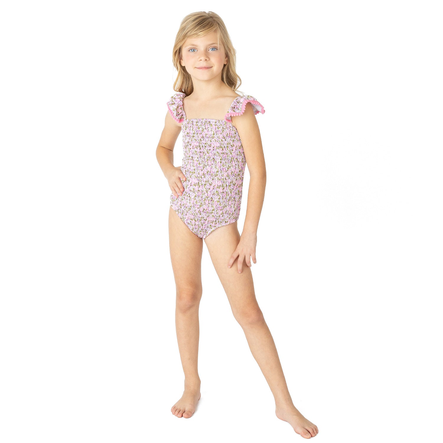 Blushing Blooms Girls Smocked One Piece Swimsuit