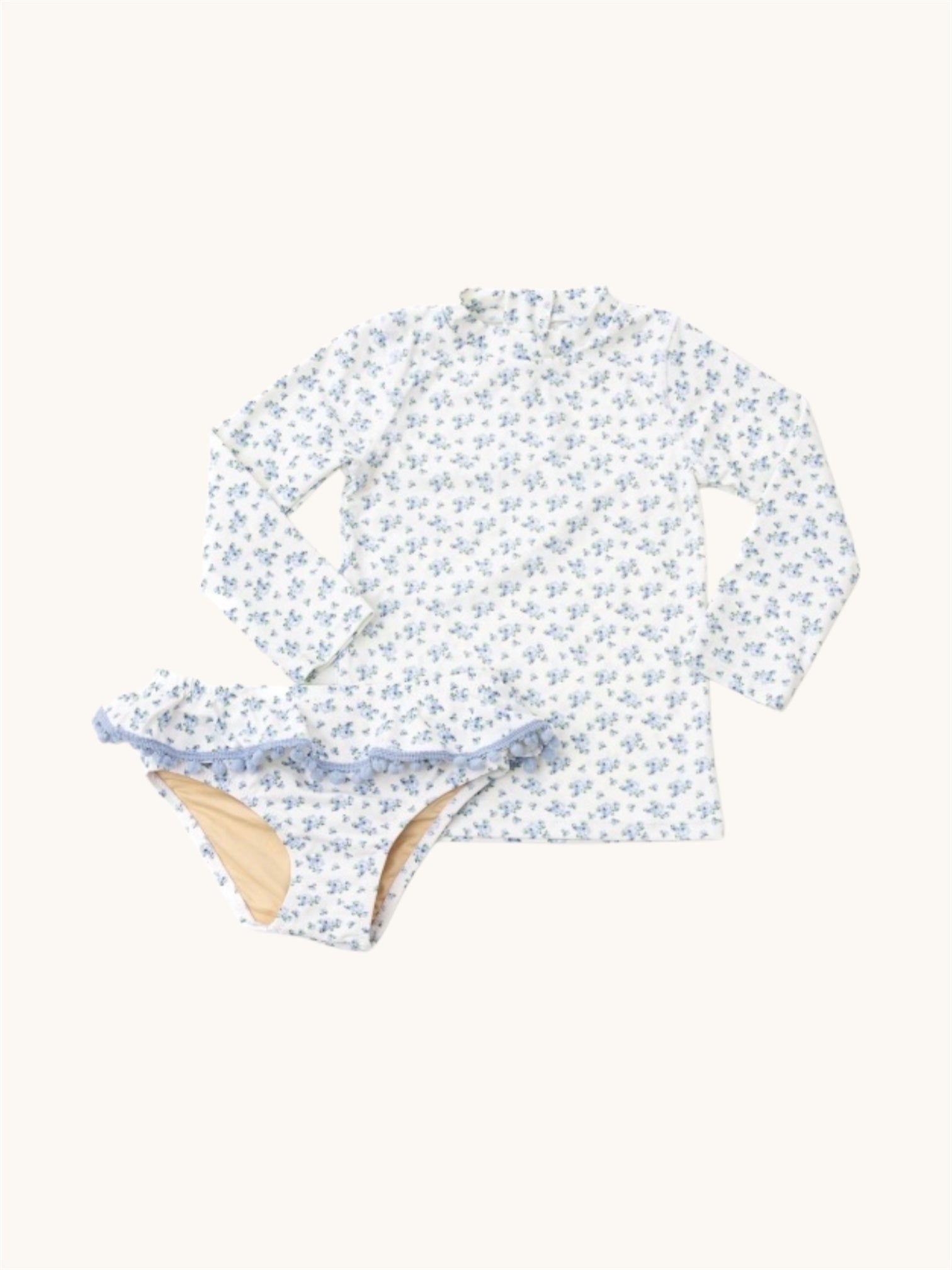 Cottage Floral Blue Girls Rashguard Swim Set