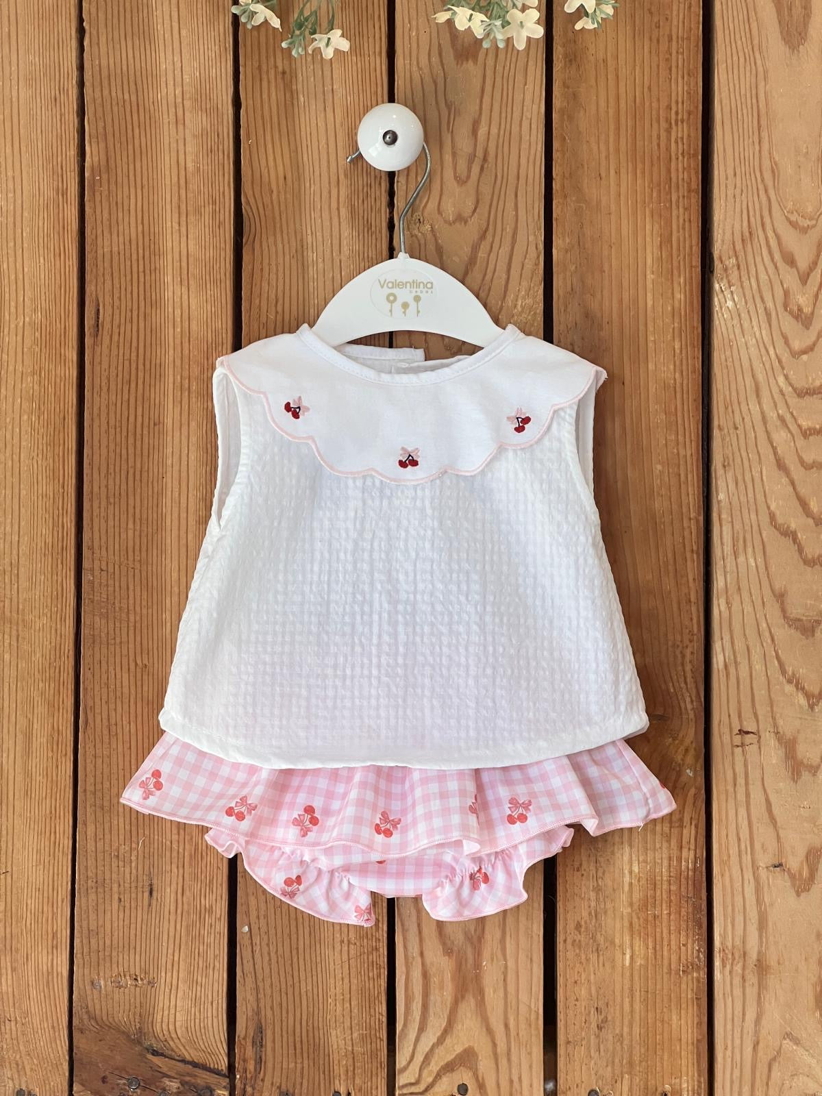 Pink Gingham Cherry Blouse & Skort