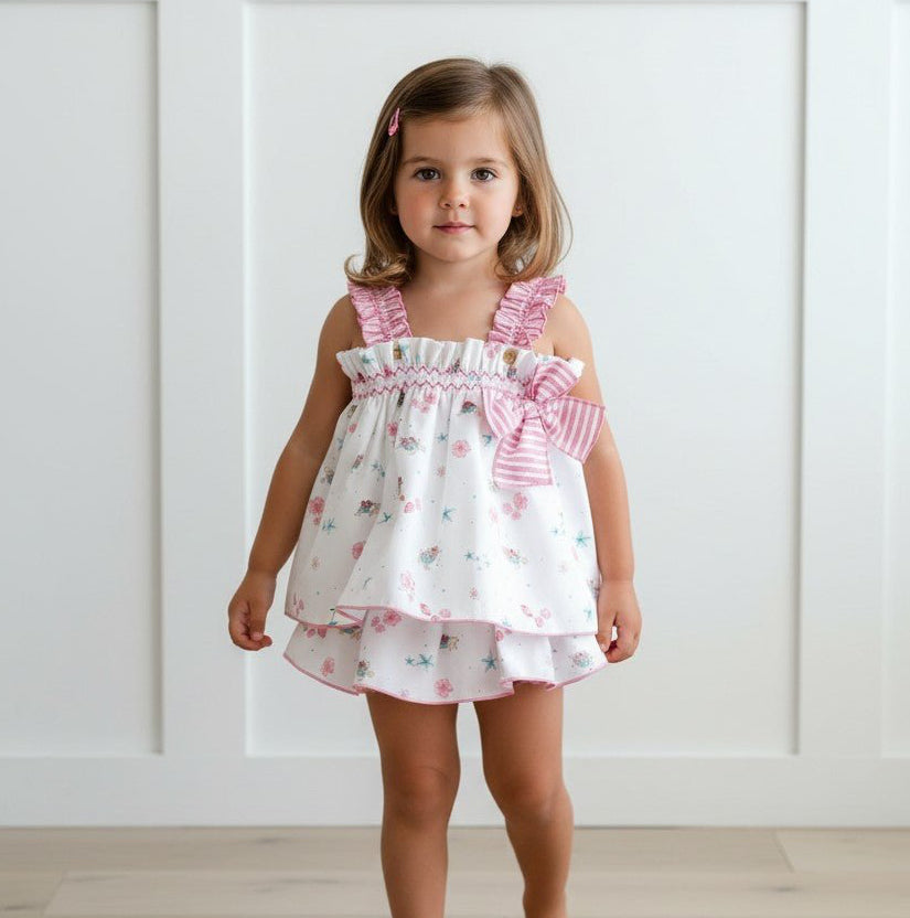 Pink Beach Print Blouse & Skort