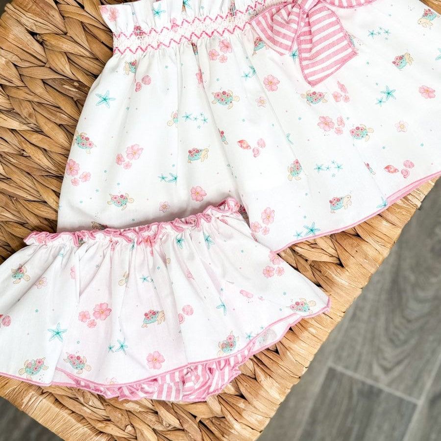 Pink Beach Print Blouse & Skort