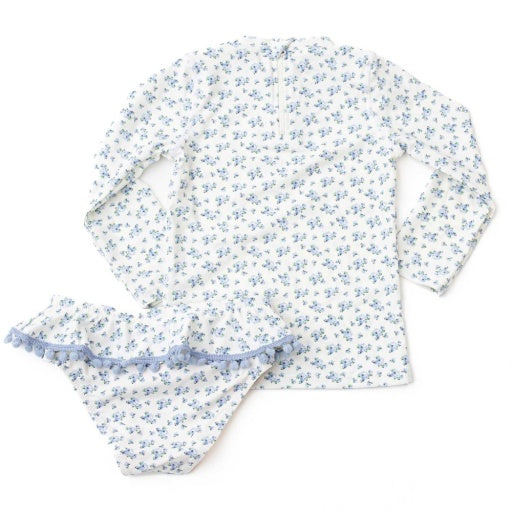 Cottage Floral Blue Girls Rashguard Swim Set