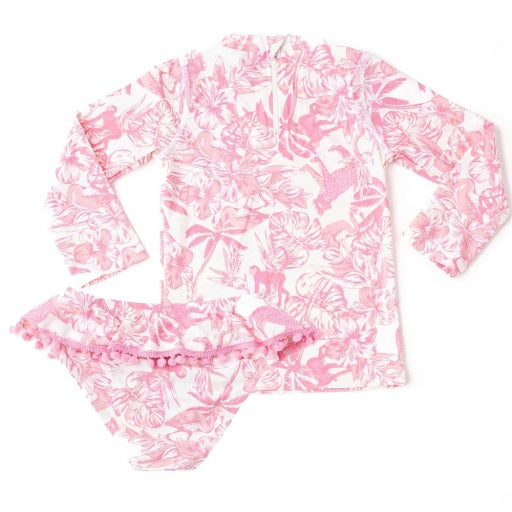 Pink Paradise Girls Rashguard Swim Set
