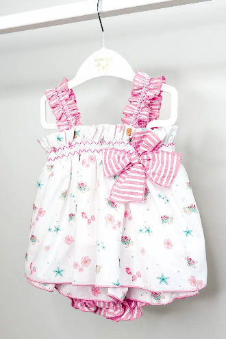 Pink Beach Print Blouse & Skort