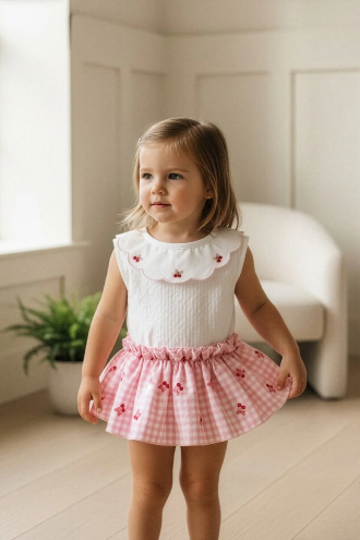 Pink Gingham Cherry Blouse & Skort