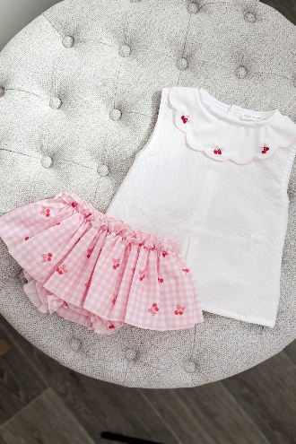 Pink Gingham Cherry Blouse & Skort