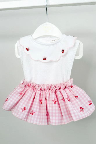 Pink Gingham Cherry Blouse & Skort