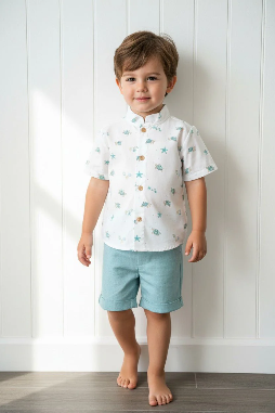 Sage Green Beach Print Shirt & Shorts