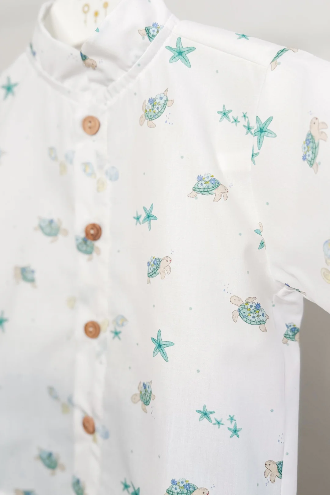 Sage Green Beach Print Shirt & Shorts