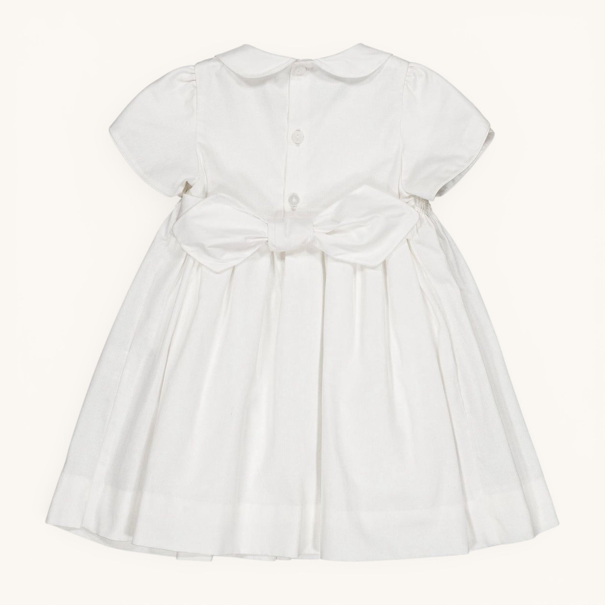 Clémence Smocked Dress — White Cotton Piqué