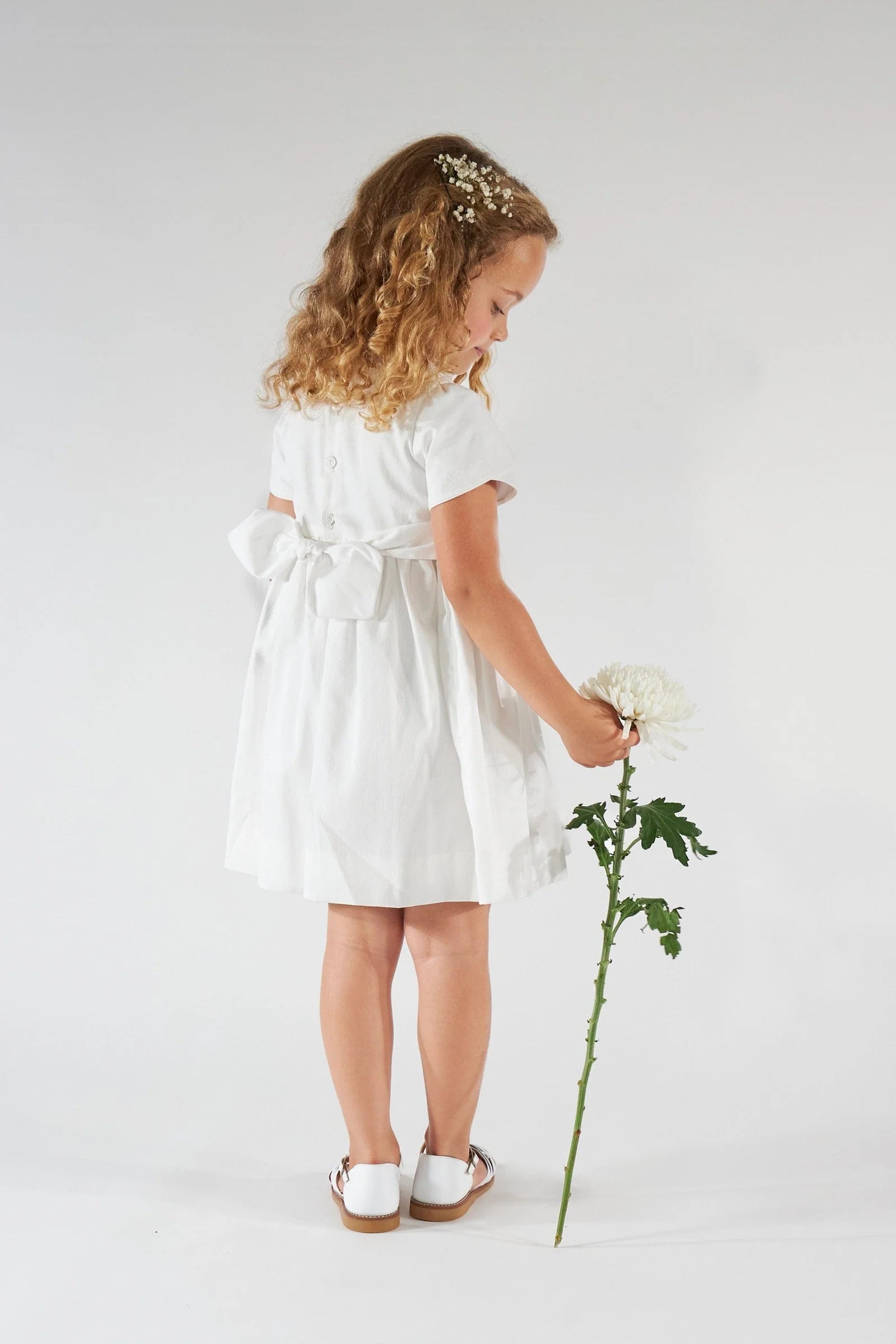 Clémence Smocked Dress — White Cotton Piqué