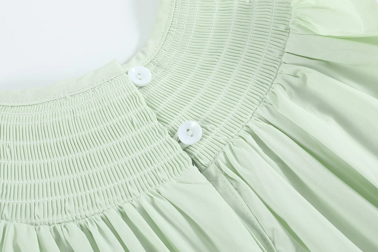 Honeydew Green Bunny Smocked Bishop Dress