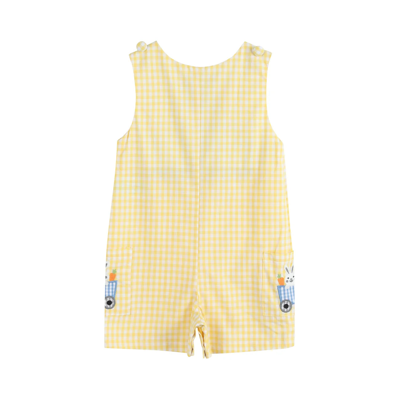 Yellow Gingham Bunny Train Shortalls