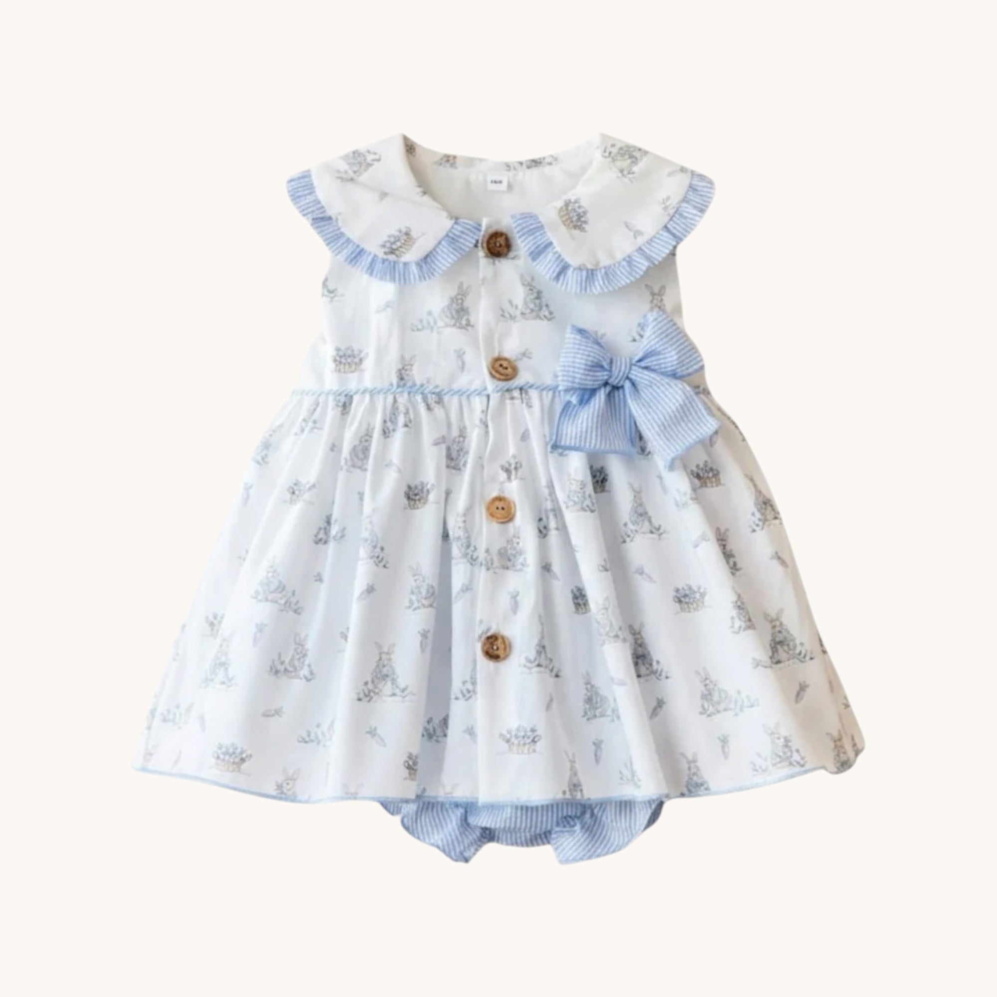Blue Bunny Print Dress & Bloomers