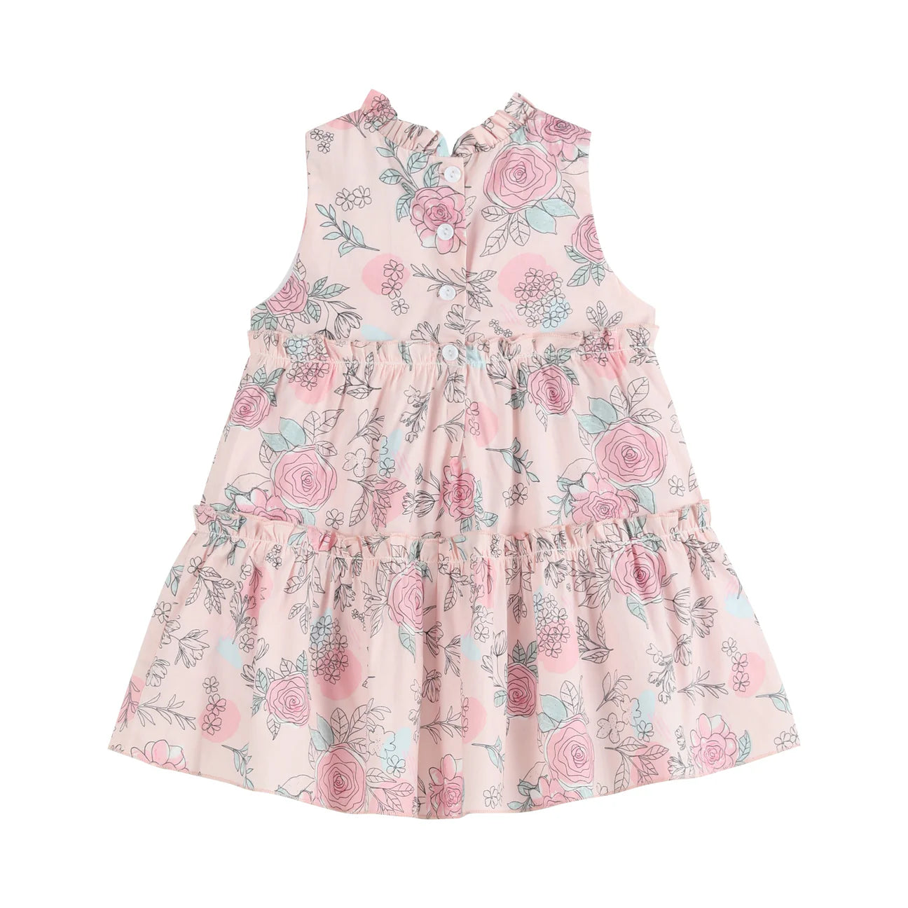 Pink Rose Print Tiered Dress