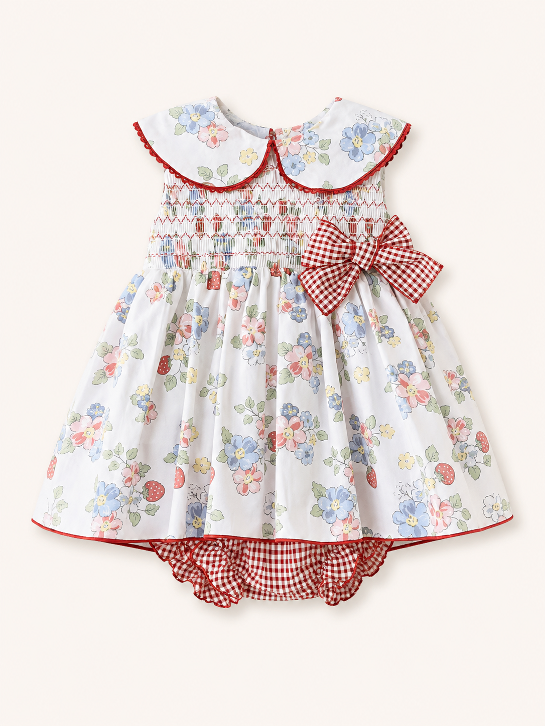 Red Floral Strawberry Dress & Bloomers