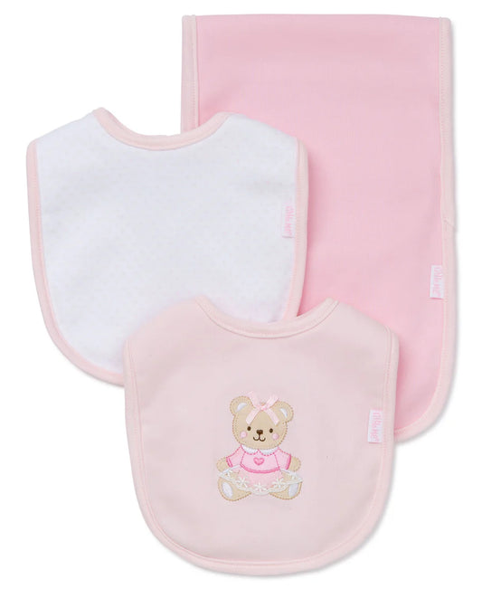 Pink Bear Bib & Burp Set