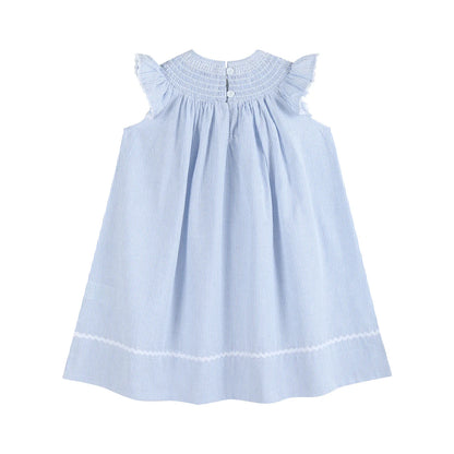 Light Blue Seersucker Bunny Smocked Bishop Dress