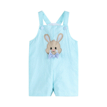 Blue Bow Tie Bunny Applique Shortalls