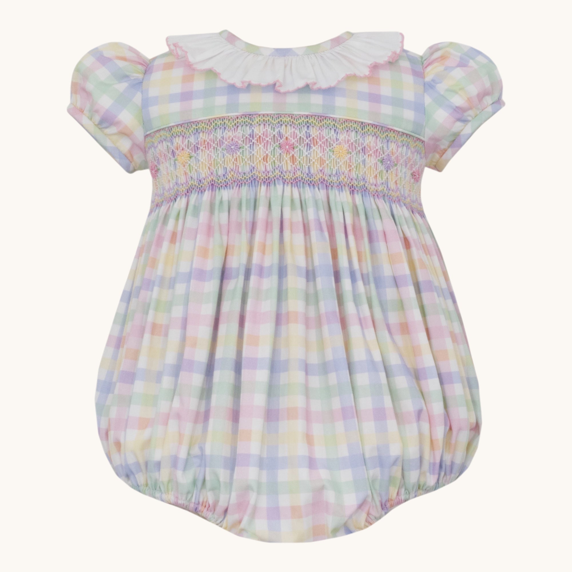TIFFANY- Pastel Plaid Girl's bubble w/ white ruffle collar
