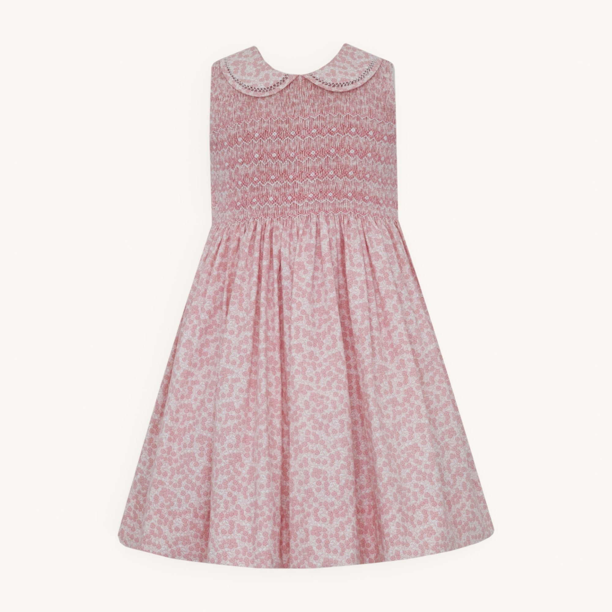 SYLVIE- Pink floral print tone/tone sleeveless dress w/ frech stich on collar