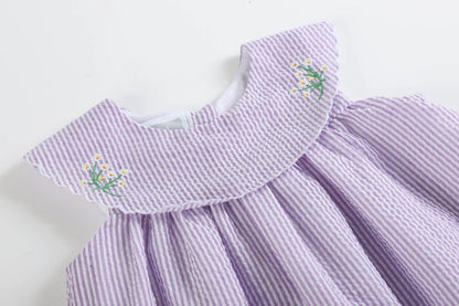 Lavender Fuzzy Chick and Flowers Collared Dress