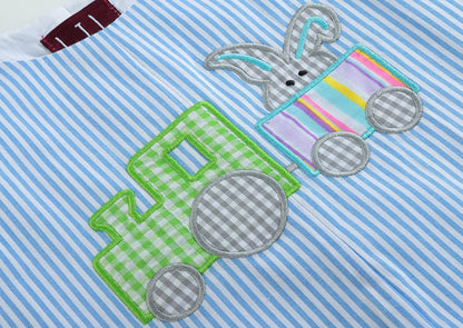 Blue Striped Bunny Train Shortalls