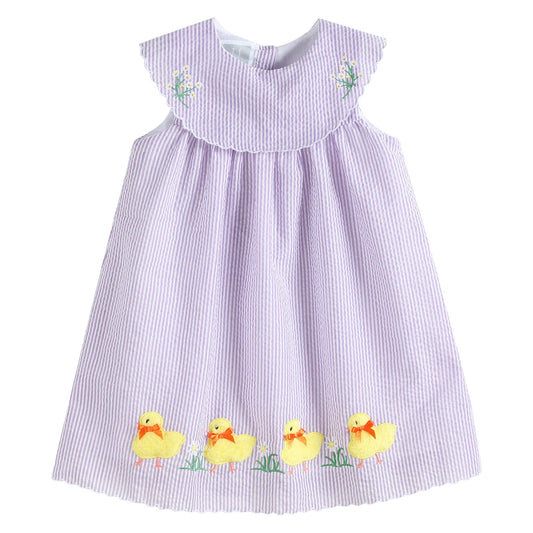 Lavender Fuzzy Chick and Flowers Collared Dress