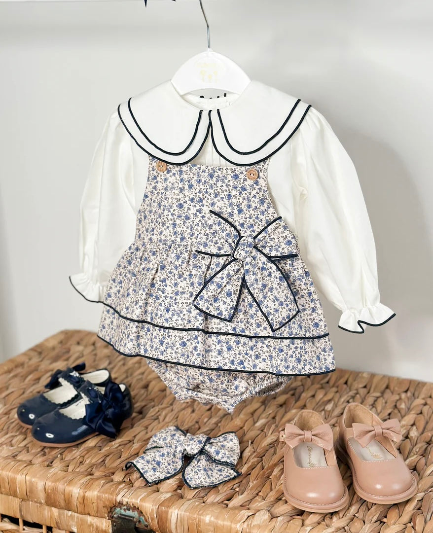 Dusky Blue Vintage Floral Romper Set