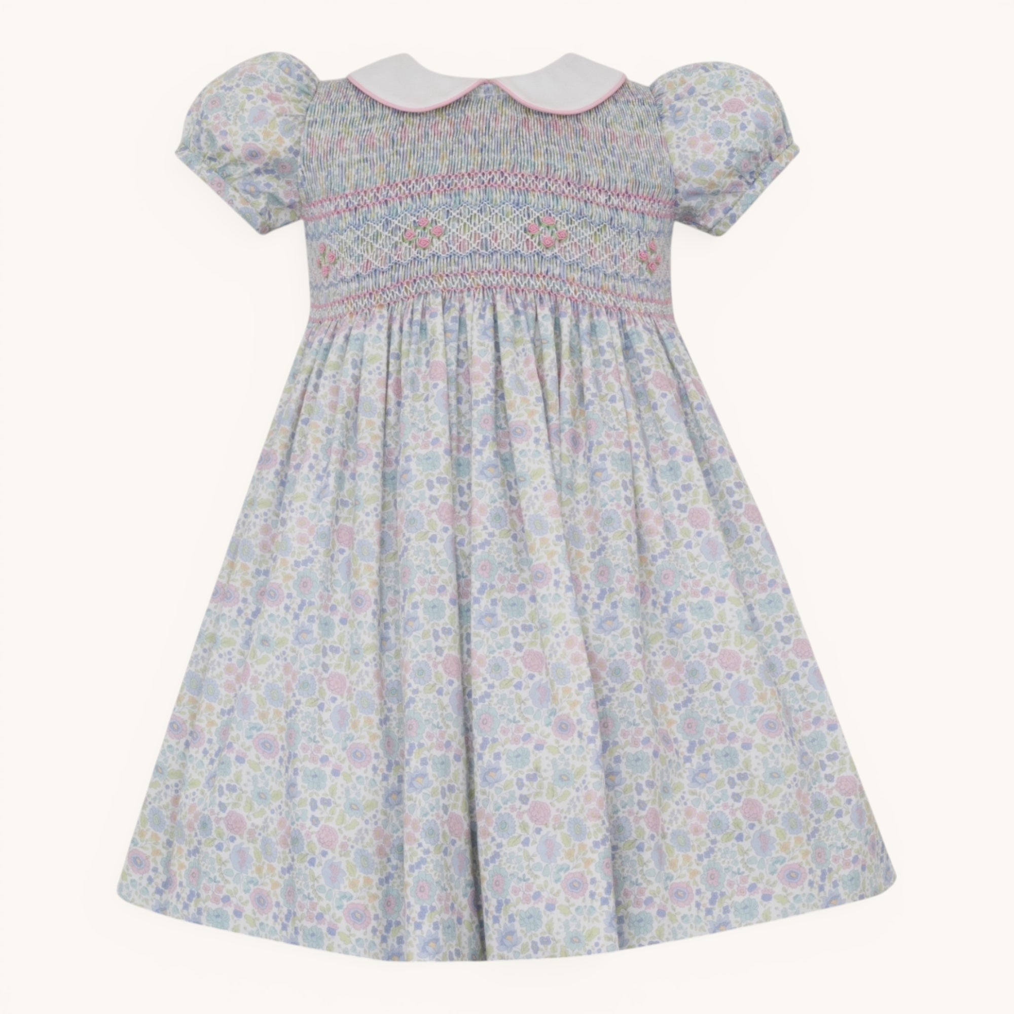EDITH- Pink and Blue Liberty Floral dress w/ white collar