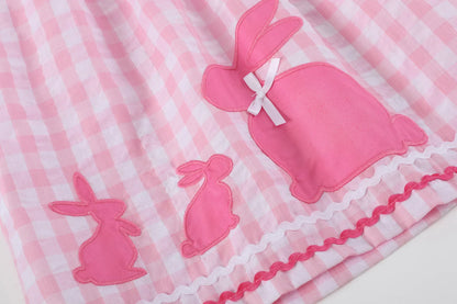 Pink Gingham Bunny Family Yoke Dress