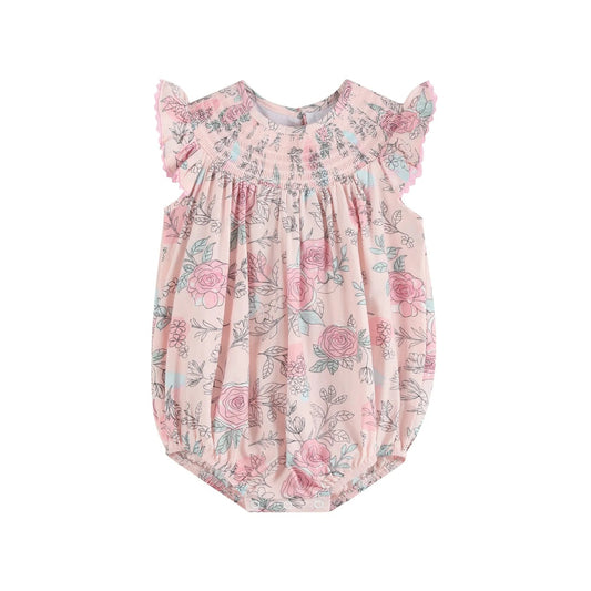 Pink rose smocked bubble