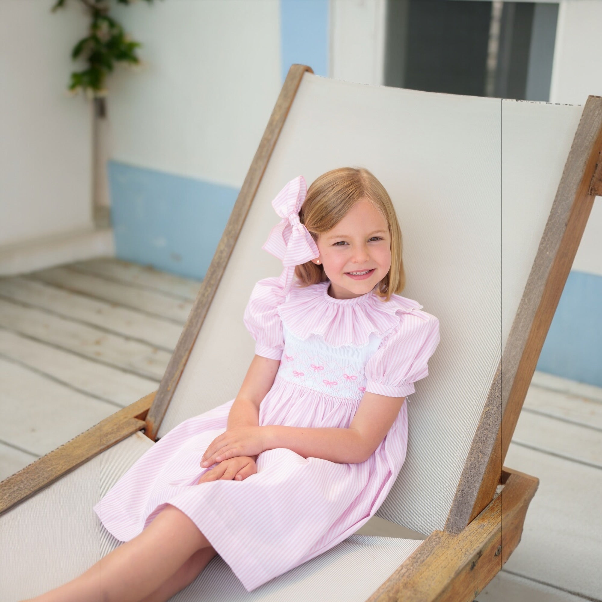 Rosé Stripes Smocked Dress