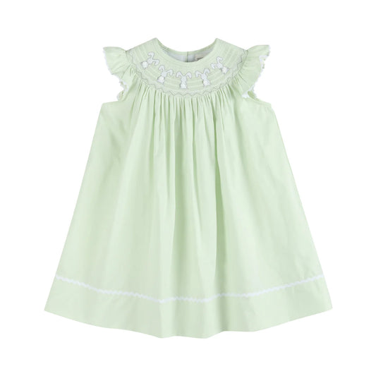 Honeydew Green Bunny Smocked Bishop Dress