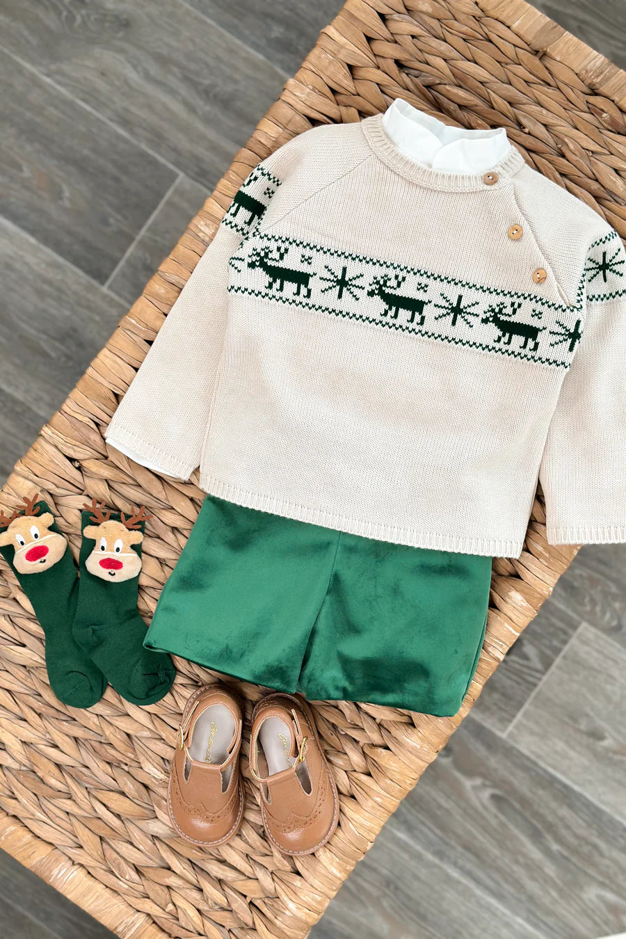 Emerald Green Velvet 3-Piece Shorts Set