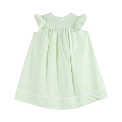 Honeydew Green Bunny Smocked Bishop Dress