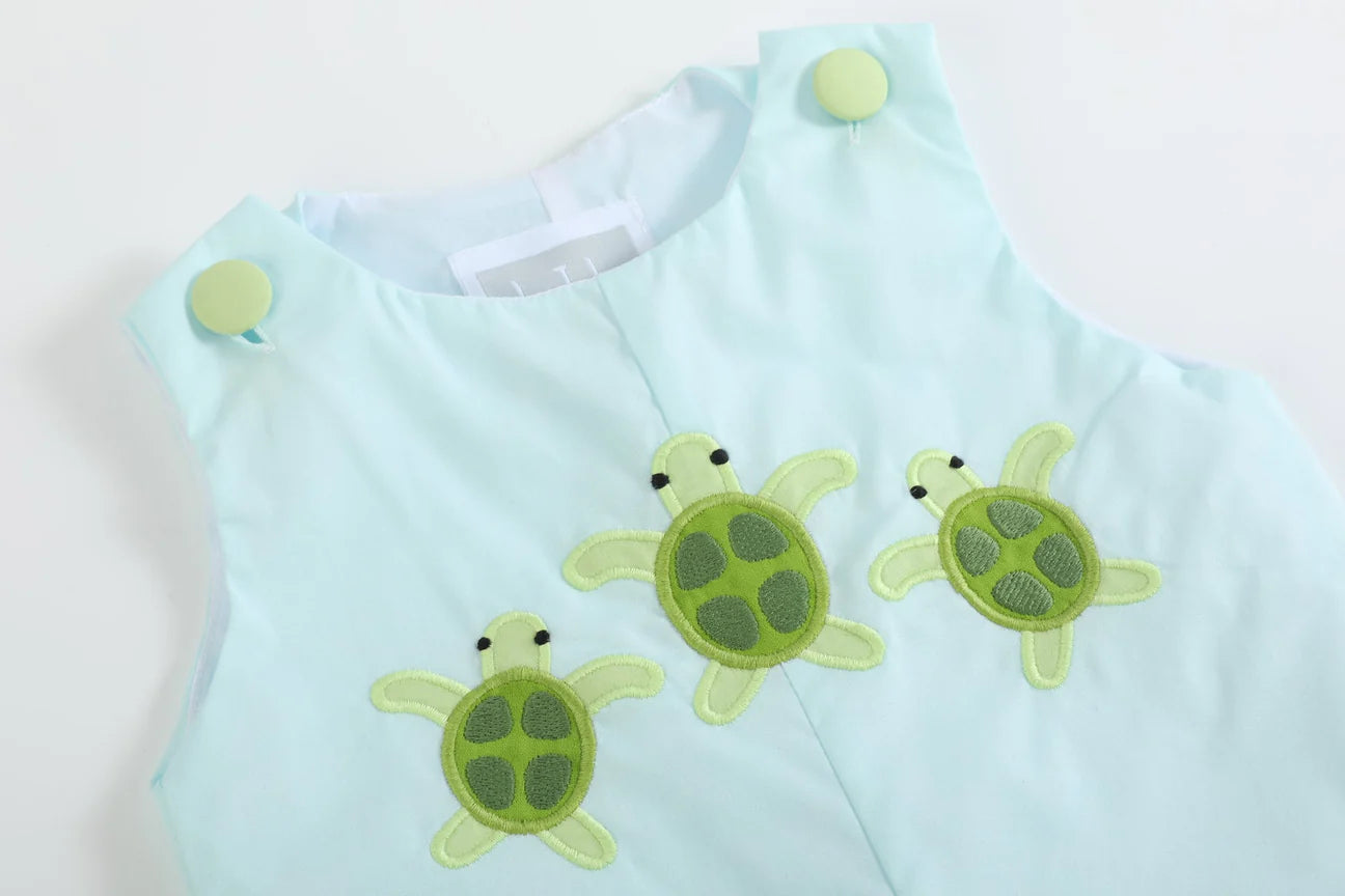 Blue Baby Turtles Applique Shortalls