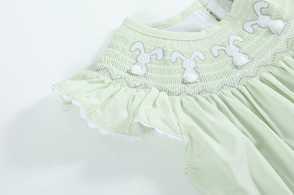 Honeydew Green Bunny Smocked Bishop bubble