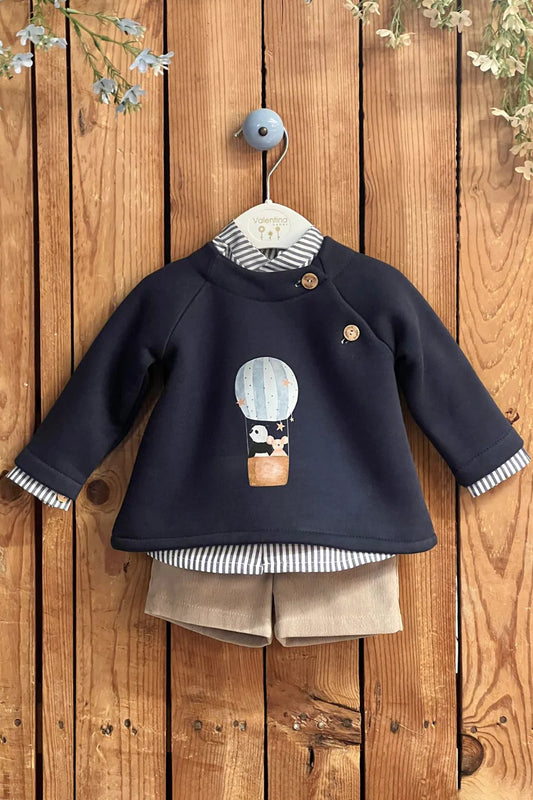 Navy Sweatshirt, Striped Shirt & Shorts