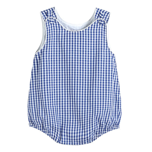 Classic Dark Blue Gingham Bubble Romper