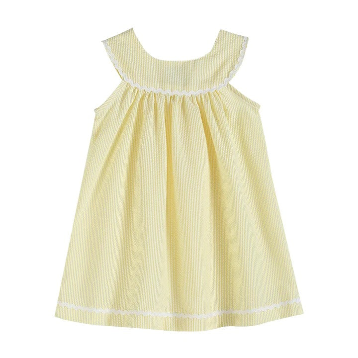 Pastel Yellow Seersucker Yoke Dress