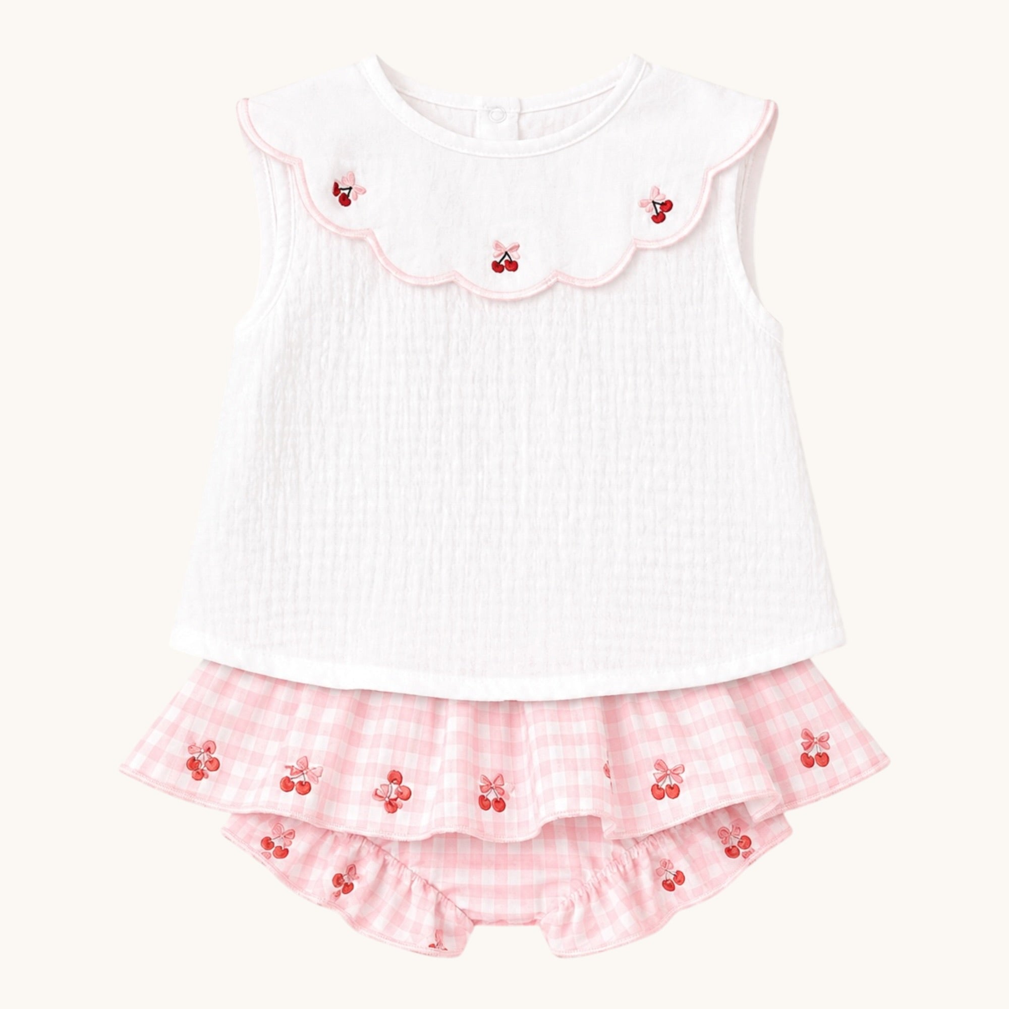 Pink Gingham Cherry Blouse & Skort