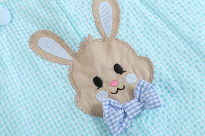 Blue Bow Tie Bunny Applique Shortalls