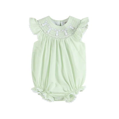 Honeydew Green Bunny Smocked Bishop bubble