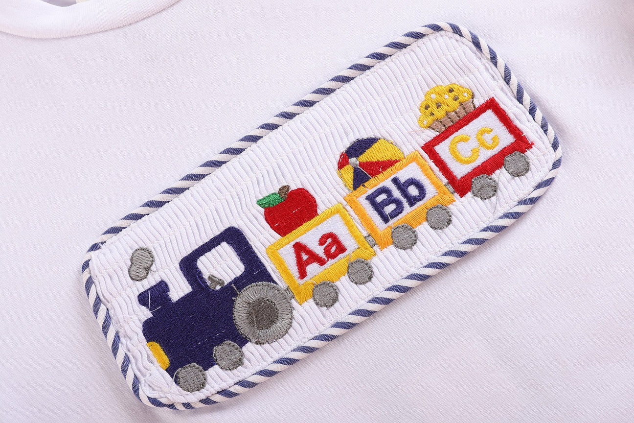 Alphabet Train Smocked Shirt and Blue Striped Shorts Set