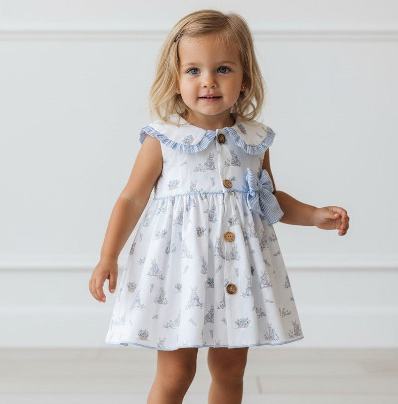 Blue Bunny Print Dress & Bloomers