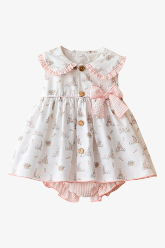 Thea Pink Bunny Print Dress & Bloomers